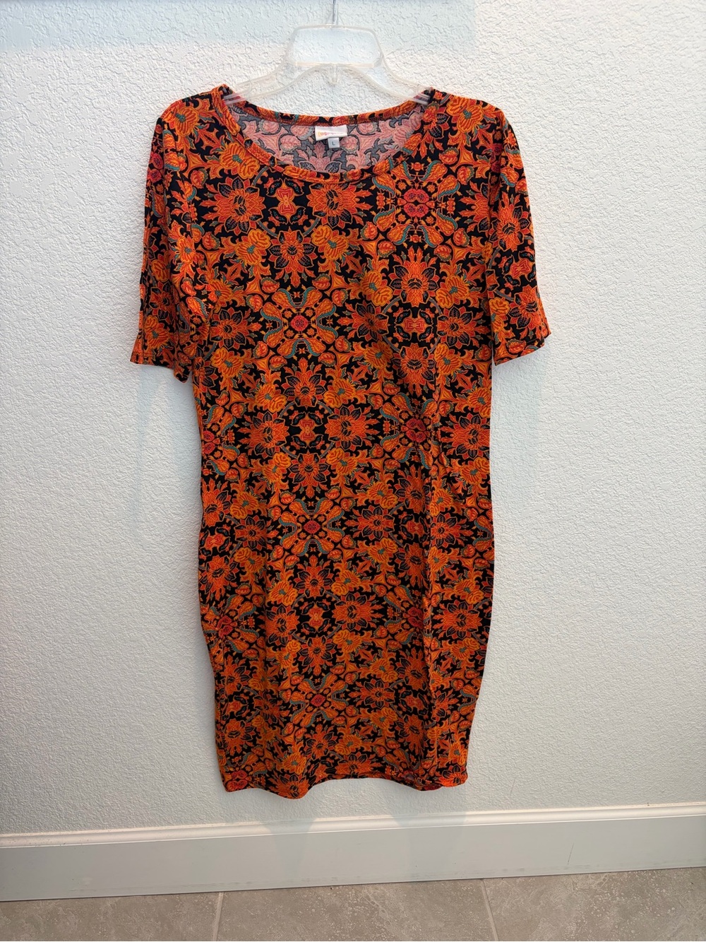 LuLaRoe Julia Orange and Black Floral Shift Dress